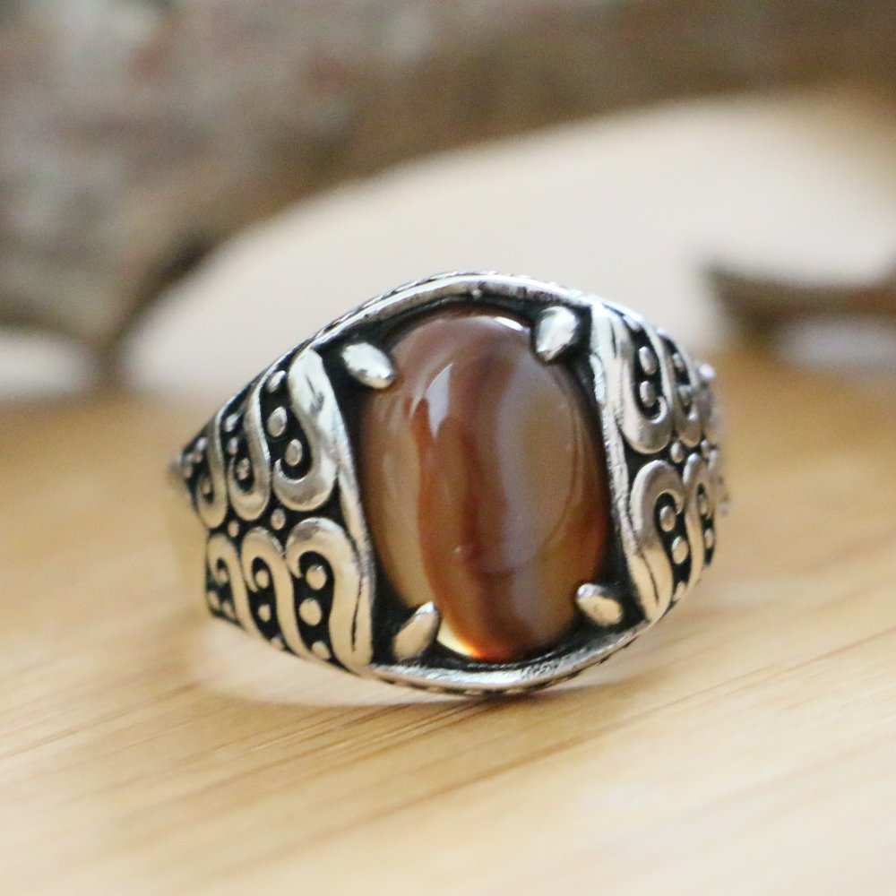 Brown Agate STONE, 925 Sterling Silver SIZE 10